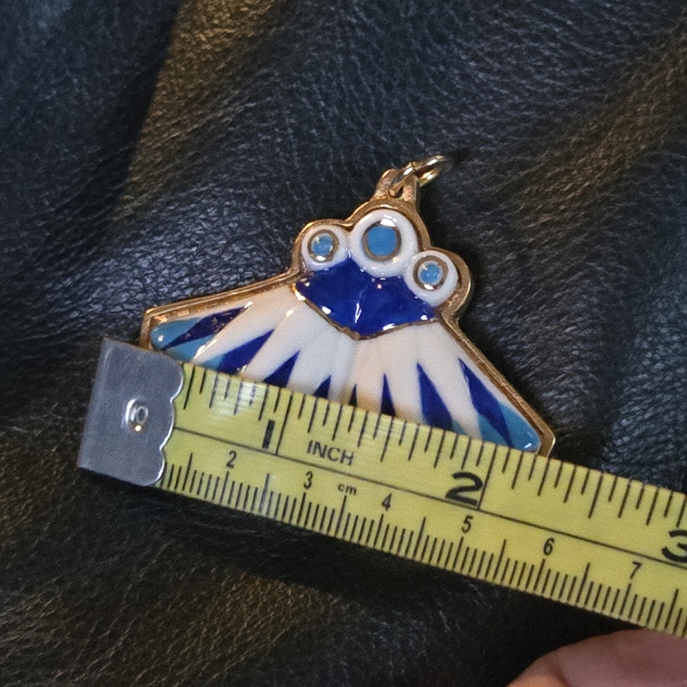 Blue Vintage Egyptian porcelain & gold pendant Lotus/water lily - Picture 6 of 7